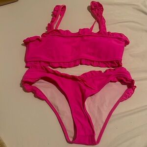 No brand hot pink two piece swimsuit